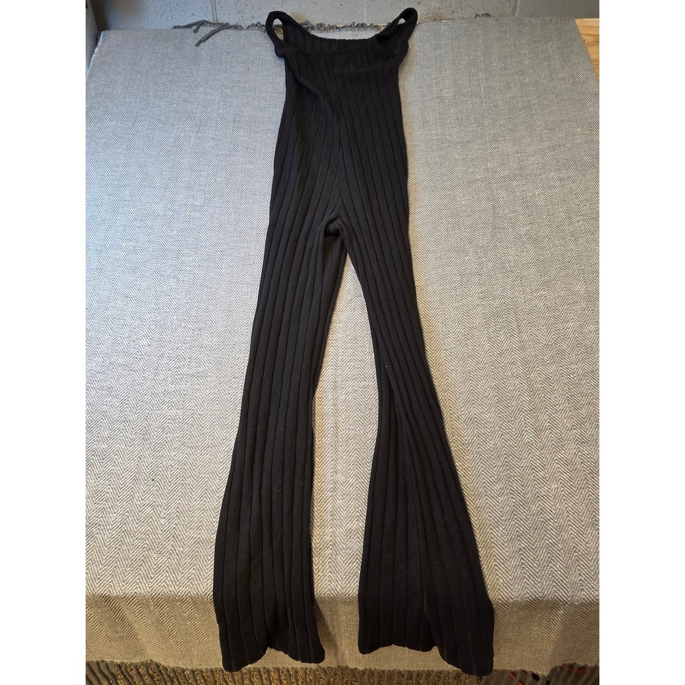 SHEIN Jumpsuit Women's 6 Black Ribbed Knit Textured Stretch Sleeveless Flare Leg